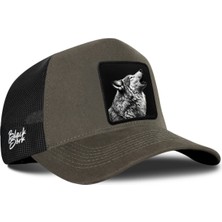 BlackBörk Kurt Logolu Haki-Siyah Trucker Şapka