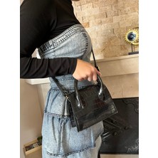 Carryme.Now Siyah Kroko Desenli Tek Saplı Askı Aksesuarlı El ve Omuz Çantası