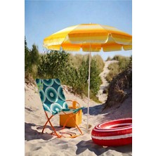 Aquafit Dayanıklı 10 Telli Eğilebilir Yuvarlak Şemsiye 2 Metre Sarı Plaj Sahil Şemsiyesi Bidonsuz