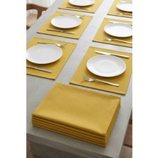 Rona Home Yemek Masası Amerikan Servis 6'lı Set Hardal Sarısı Keten Dokulu Dikdörtgen Tabak Altlığı