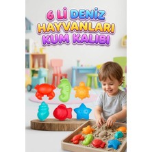 Farbu Oyuncak Fileli 6'lı Deniz Hayvanları Şekilli Renkli Kum Kalıbı Eğlenceli Deniz ve Kum Oyuncak Seti