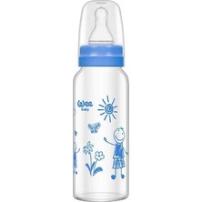 Wee Baby 180 ml -  KOD 140 MAVİ Isıya Dayanıklı Cam Biberon Mavi Hafif Tasarım ve Güvenli Kullanım Özelliği