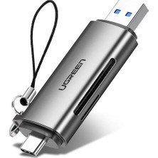 Ugreen Type-C ve USB 3.0 SD TF Kart Okuyucu 5Gbps Veri Aktarım Hızı ile Koyu Gri Renk