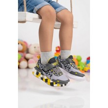 Ruffon Füme-Buz-Sarı Cırtlı Işıklı Erkek Çocuk Spor Ayakkabı 1030 P