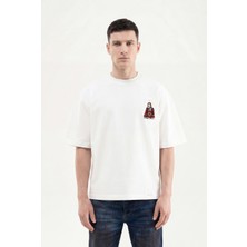 Machinist Clothing Erkek Etnik Figür Nakışlı Interlok Oversize Tişört Ekru