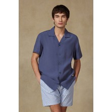 Abbate Capri Modal Modal Karışımlı Comfort Fit Indigo Apaş Yaka Erkek Düz Gömlek