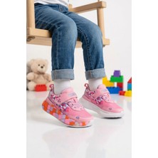 Ruffon Pembe-Beyaz-Lila Cırtlı Işıklı Kız Çocuk Spor Ayakkabı 1030 P