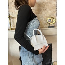 Carryme.Now Beyaz Kroko Desen Tek Saplı Askı Aksesuarlı El ve Omuz Çantası