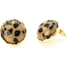 Biem Accessory Biem Krem Leopar Yuvarlak Küpe