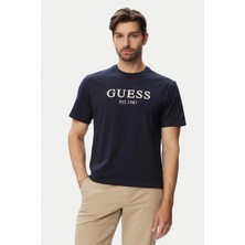 Guess Bisiklet Yaka Kısa Kollu Guess Logolu Nakışlı Erkek Lacivert T-Shirt M6YI41K4227-G7V2