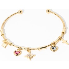 Biem Accessory Biem Ince Charmlı Gold Renk Çelik Bileklik