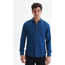 Ar-ma Erkek Gömlek Kot Görünümlü Düğme Kapamali Uzun Kollu Cepsiz Gömlek Slim Fit Denim Chambre K9GKD1069