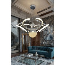 Lzy Avize Store Amissos Krom 4 Kollu Modern Avize - 3 Renk Işıklı - Salon, Yemek Masası ve Yatak Odası Aydınlatma