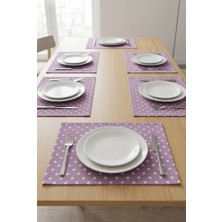 Rona Home Mor Puantiyeli Amerikan Servis 6 Kişilik Dikdörtgen Kumaş Tabak Altlığı Seti 35X45 cm