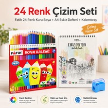 Fatih 36 Renk Kuru Boya Kalemi + Eskiz Defteri Hediyeli , Kalemtıraş Çizime Hazır Boyama Seti