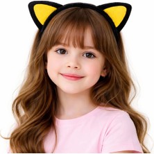 Peluş Kedi Kulak Taç Sarı Siyah – Çocuk Parti  Kostüm Tacı
