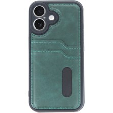Iphone 16 Kılıf Sara Kartvizitli Deri Kılıf - Koyu Yeşil