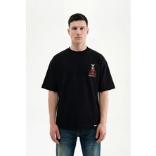 Machinist Clothing Erkek Etnik Figür Nakışlı Interlok Oversize Tişört Siyah