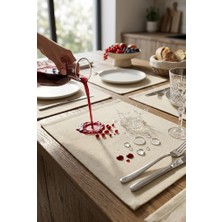 Rona Home Ekru Tabak Altlığı 6'lı Amerikan Servis Seti 35X45 cm Dikdörtgen Kumaş Supla Yemek Odası Çeyizlik
