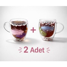 Zürih Collection 2 Adet Tüylü Çift Cidarlı Kupa Hediyelik Cup 350 ml Çift Cidarlı Çay Bardağı Kahve Kupası