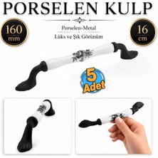 Badem10 (5 Adet) Agora Beyaz Porselen Siyah Kulp 160 mm 16 cm Mobilya Çekmece Dolabı Dolap Kapak Kulb Kulpu