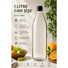 Rotanev 1 Adet Plastik Kapaklı Cam Şişe 1 Litre Şeffaf Sürahi Süt, Ayran, Su, Limonata Meşrubat Şişesi
