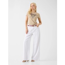Guess Kısa Kollu Bisiklet Yaka Yılan Desenli Üçgen Kadın Bej T-Shirt W6YI31K4350-A117