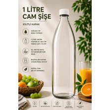 Rotanev 1 Adet Plastik Kapaklı Cam Şişe 1 Litre Şeffaf Sürahi Süt, Ayran, Su, Limonata Meşrubat Şişesi