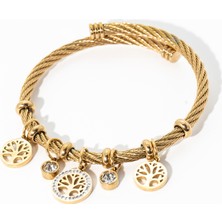 Biem Accessory Biem Gold Renkli Hayat Ağacı Charmlı Kalın Çelik Bileklik