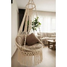 WoodShut Tek Kişilik Makrome El Örgüsü Salıncak (Krem) MİS38002KREMMİNDER (Salıncak ve Minder)