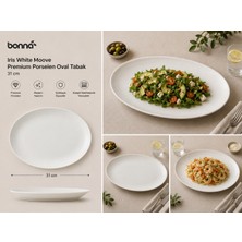 Bonnami Bonna Iris White Moove Premium Porselen Oval Tabak 31 cm - Modern Dalgalı Form Şık Servis ve Sunum Tabağı