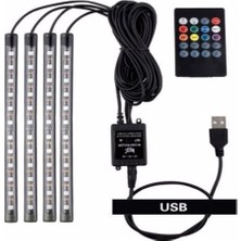 Eraks Car Accesories Eraks USB Girişli 12 Ledli Araç Içi Ayak Altı Sese Duyarlı RGB Şerit LED Aydınlatma Siyah Renk