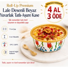 Roll-Up Premium Lale Desenli Aşure Kasesi 6'lı | Yuvarlak Muhallebi Sütlaç Puding Servis Kasesi