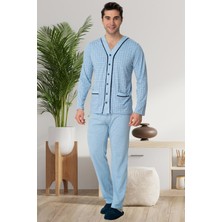 Mecit Pijama Mecit 22767 Mavi Yazlık Boydan Düğmeli Büyük Beden Erkek Pijama Takımı