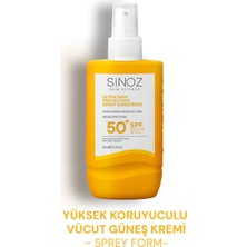 Sinoz SPF50+ Ultra Yüksek Koruyucu Sprey Vücut Güneş Kremi - Nemlendirici Hassas Bakım 200 ml
