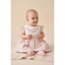Bebezade Yazlık Kız Bebek Linen Flowers Nakış Detaylı Elbise