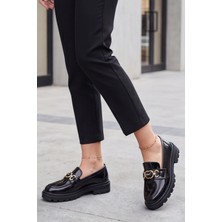 Liarca Luna Chain — Kadın Ortopedik Tabanlı Metal Toka Detaylı Günlük Hafif Loafer Babet Siyah Kadın Ayakkabı - Makosen - Laofer