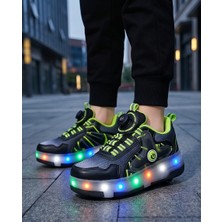 Kidessa 2256-N-DROPS LED Işıklı Çift Tekerlekli Akıllı Bağcıklı Unisex Çocuk Patenli Ayakkabı - NKT02256-SIYAH-YEŞIL-31
