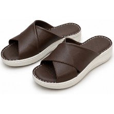 Patron Shoes Hakiki Deri Ortopedik Taban Çapraz Bantlı Kadın Terlik Günlük Konforlu Şık Tasarım