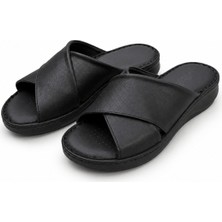 Patron Shoes Hakiki Deri Ortopedik Taban Çapraz Bantlı Kadın Terlik Günlük Konforlu Şık Tasarım