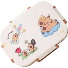 Vagonlife Bento 600ML Lunchbox Capybara Desenli Tek Katlı 2 Bölmeli Paslanmaz Çelik Sefer Tası Yemek Kutusu