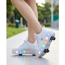 Kidessa 2256-N-DROPS LED Işıklı Çift Tekerlekli Akıllı Bağcıklı Unisex Çocuk Patenli Ayakkabı - NKT02256-BEYAZ-30