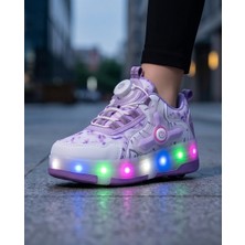 Kidessa 2256-N-DROPS LED Işıklı Çift Tekerlekli Akıllı Bağcıklı Unisex Çocuk Patenli Ayakkabı - NKT02256-BEYAZ-LILA-35