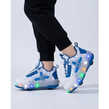 Kidessa 2256-N-DROPS LED Işıklı Çift Tekerlekli Akıllı Bağcıklı Unisex Çocuk Patenli Ayakkabı - NKT02256-BEYAZ-MAVI-33