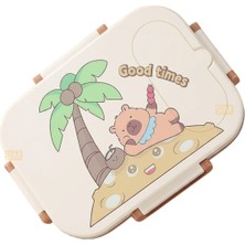 Vagonlife Bento 600ML Lunchbox Capybara Desenli Tek Katlı 2 Bölmeli Paslanmaz Çelik Sefer Tası Yemek Kutusu