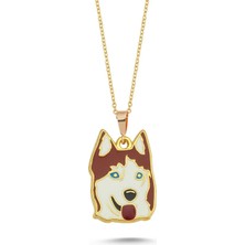 Husky Kızıl Beyaz Mineli Kolye