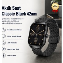 Hzl Akıllı Saat Classic Black 42mm - Çoklu Fonksiyonlu Kare Tasarım