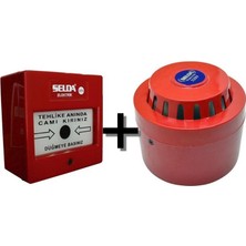 Selda Yangın Alarm İhbar İkaz Sireni ve Butonu 220V 2'li Set 110 x 110 x 60 mm ABS FR Malzeme