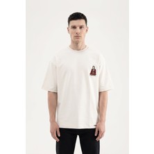 Machinist Clothing Erkek Etnik Figür Nakışlı Interlok Oversize Tişört Uzay Grisi