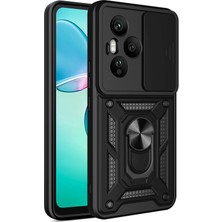 Case 4u Honor 400 Pro Kılıf Magnetik Standlı Kamera Korumalı Zore Sürgülü Vega Kapak Siyah